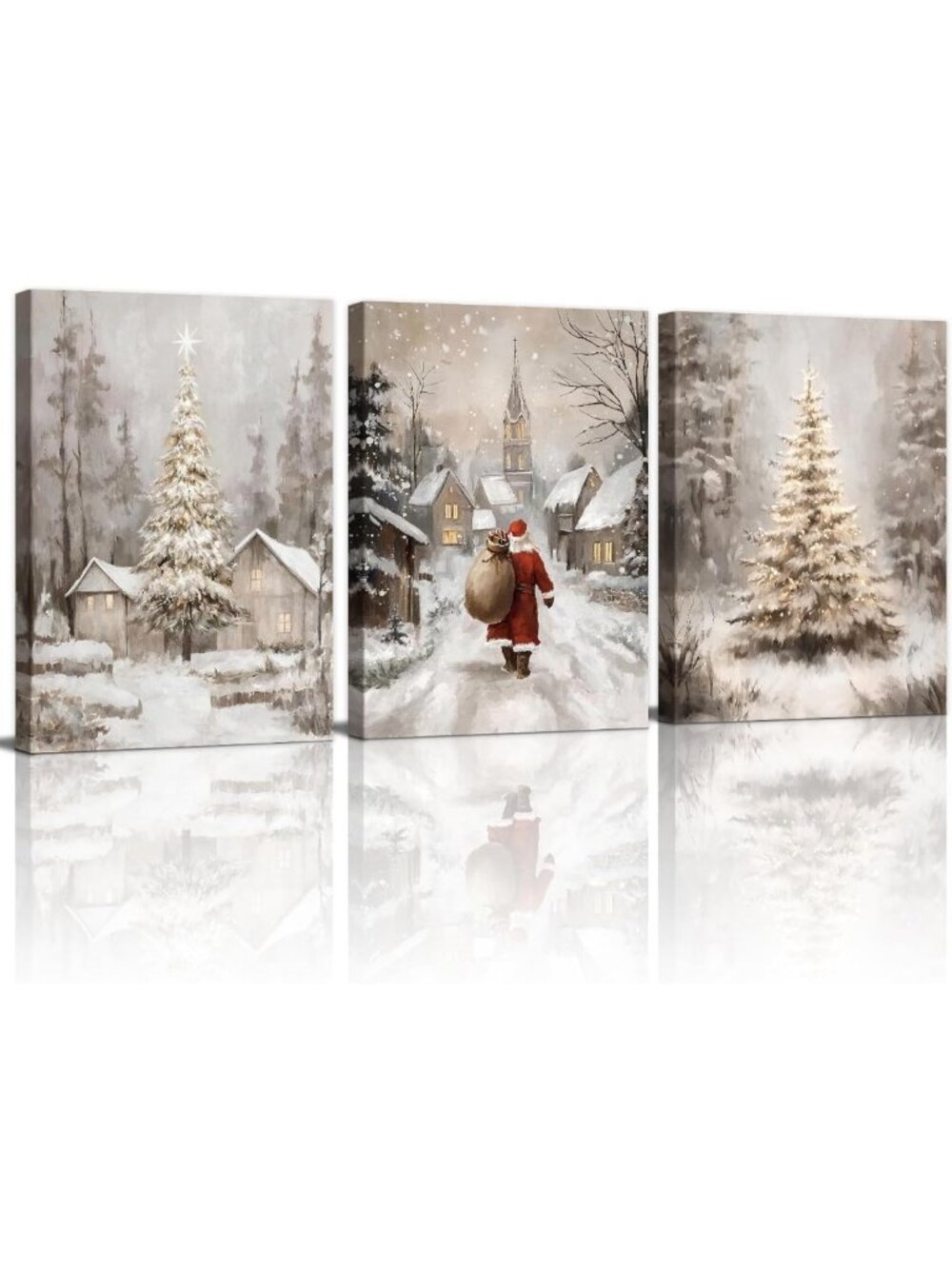 Winter Snow Scene Canvas Wall Art - Christmas Pine Trees Decor, 16"x24"x3